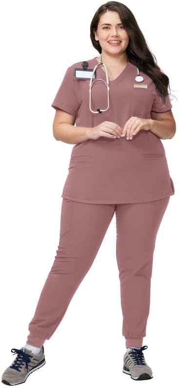 Kitmaz Women's Scrub Set - V-Neck Top & Jogger Pants, 9 Pockets, Ultra-Soft & 4-Way Stretch