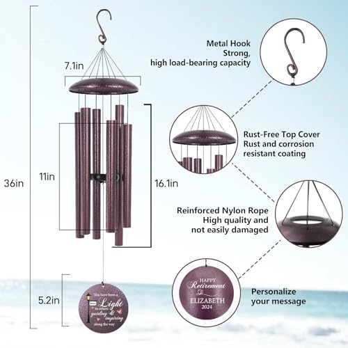 Image of ASTARIN Happy Retirement Gifts Wind Chimes, Personalized 30 inch Wind Chime for Teacher Coworkers Boss, Personalized Retire Gifts Deep Tone Windchime