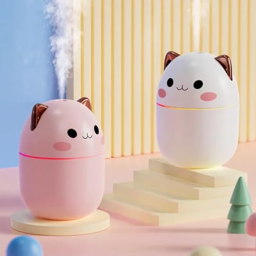 Umidificador de Ar Portátil em Formato de Gatinho | Difusor de Aromas | Com 2 Filtros de Refil | USB