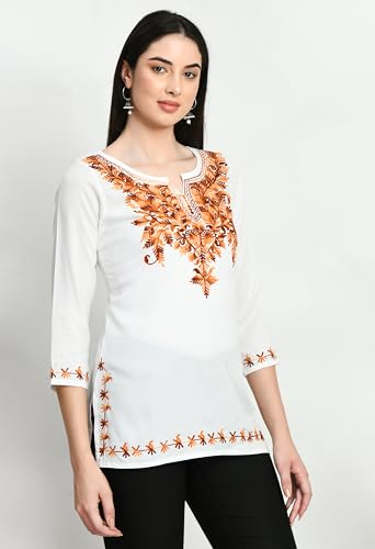 Image of QAZMI Women's Cotton Embroidered Regular Tunic Shirt (Top Short Multicolour