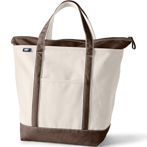 Image of Lands' End Zip Top Long Handle Canvas Tote Bag