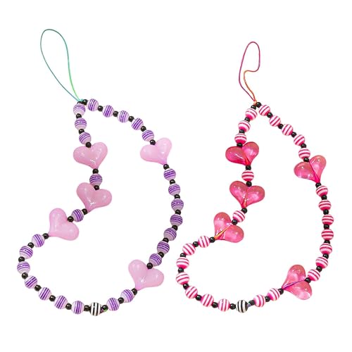 Staqlo 2PCS Handmade Heart Beads Phone Charm - Cute Colorful Phone Bracelet Lanyards and Wrist Straps zlax-23