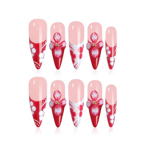 Homsera Long Stiletto Press on Nails with Pink 3D Handmade