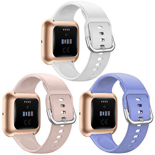 QIBOX Sport Bands Compatible with Fitbit Versa 2/ Versa Lite, Soft Silicone Breathable Sports Replacement Wristband Women Men Accessories Strap Compatible with Fitbit Versa 2 Smartwatch 3-Pack, Large Small
