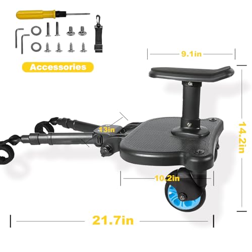 Image of Universal Stroller Board - 2 in1 Sit and Stand Stroller Glider Board and Detachable Seat Buggy Board Suitable for 99% of Strollers, Max Load 66lbs for 2-6-year-old Children (Brown)
