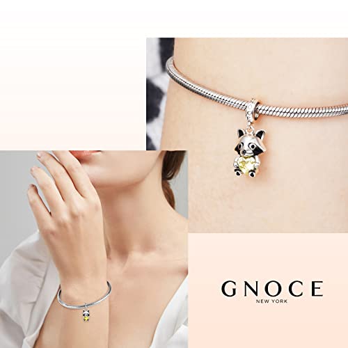 Image of GNOCE Cute Rabbit Embraces Heart Charm Bead 925 Sterling Silver Raccoon Animal Charms Fit Bracelet /Necklace For Mother's Day Gift (Raccoon)