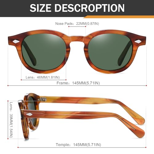 Acetate Polarized Round Sunglasses For Men Women Vintage Retro Oval Tortoiseshell Shades Eyewear2