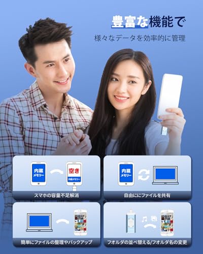 undefined 【専用アプリ不要 アルバム整理簡単】Phone用USBメモリ 4in1 USBメモリ128GB phone用外付けメモリ 高速USB3.0 タイプc usbメモリー IOS/Android/PC/Macに対応 phone兼用 バックアップ アプリ不要 スマホ usbメモリ phone 写真データ保存 スマホ容量不足解消 写真画像撮り放題(ライトブルー) の商品画像 5