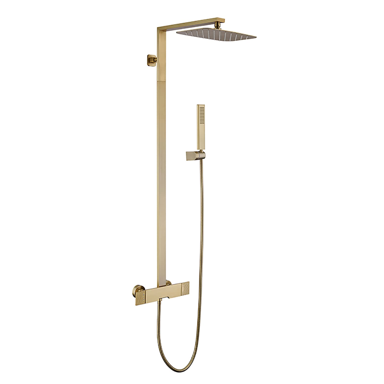 WOTZOV Shower System Wall Mounted Faucet Set 12 Inches Combo Brushed Gold Rain Mixer With Tub Spout, Head, Handheld