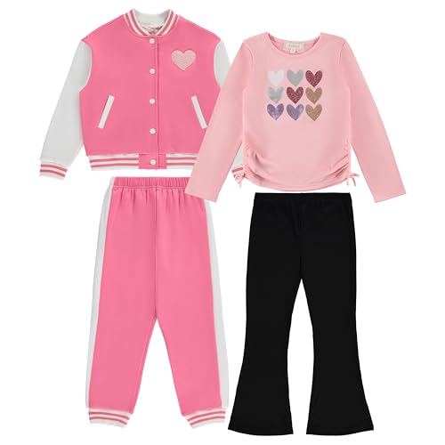 BTween Girls 4 Pack Wardrobe Set with Jacket in Coral Fashionable Kids Clothing Bundle Sizes 4/5