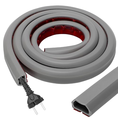 LOMUG Canal de Cable Flexible con Cinta autoadhesiva 1 Metros/15 x 10 mm Cable Canaleta Cables Pared Adhesivo, Canales de Cable Semicirculares, Cables en el Suelo de la Pared, Gray