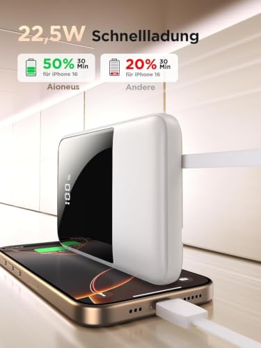 Power Bank 10000mAh, Klein 22.5W mit integrierte Kabel (USB-C + Lightning) – Ansicht 3
