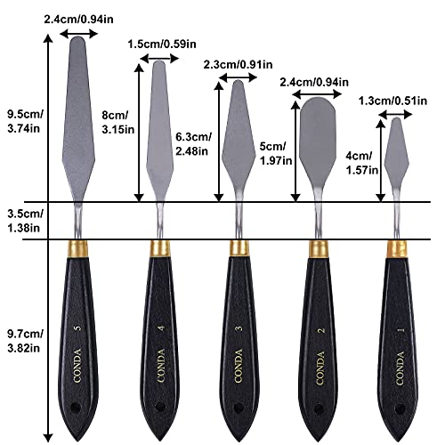 conda Palette Knife Painting Stainless Steel Spatula Palette Knife Oil Paint Metal Knives Wood Handle (Black 5 Piece) - Thumbnail 4
