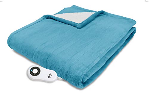 Serta | Super Soft Reversible Microplush/Sherpa Heated Electric Throw Blanket (Bay Blue)