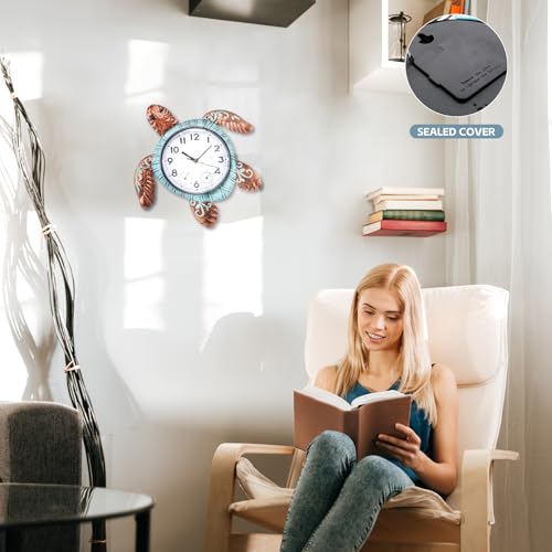 MUMTOP Turtle Outdoor Clock Waterproof, 12.6 Inch Outside Wall Clock with Thermometer Combo for Patio Pool Garden Home Decor - Image 4