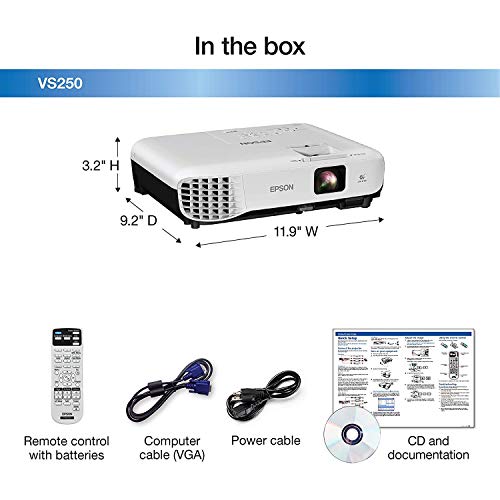 Image of (Refurbished) Epson VS250 SVGA 3,200 lumens Color Brightness (Color Light Output) 3,200 lumens White Brightness (White Light Output) HDMI 3LCD Projector