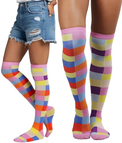 Image of ToBeInStyle Women's Fun Rainbow Harlequin Polka Dot Acrylic Socks