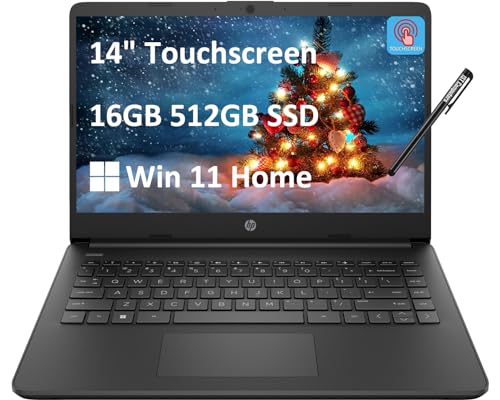HP 2024 Latest 14 Laptop (14" HD Touchscreen, AMD Ryzen 3 5300U, 16GB RAM, 512GB SSD, (Beats i5-11300H)) Student & Business, Long Battery Life, Webcam, Type-C, HDMI, IST Pen, Win 11 Home, Black