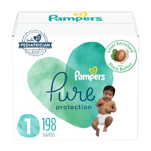 Image of Pampers Pure Protection Diapers - Size 1, One Month Supply (198 Count), Hypoallergenic Premium Disposable Baby Diapers