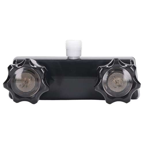 Hyuduo Dual Knob Faucet 2-Knob Shower Valve RV Shower Mixing Valve with Smooth Hand Wheel Operation Universal Interface for Motor Home Bathing RV Bathroom (Black Base Black Knob)