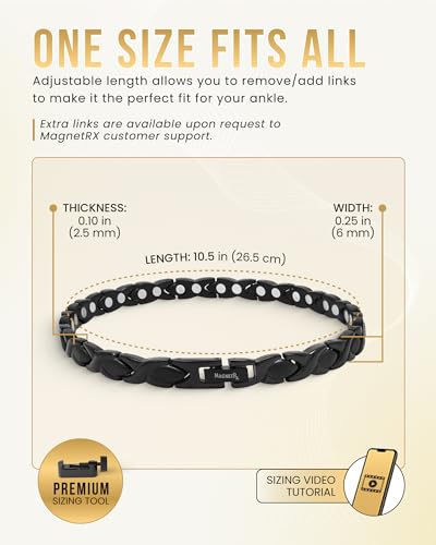 Image of MagnetRX Womens Magnetic Ankle Bracelet - Ultra Strength Magnetic Anklets with 34 Magnets - Titanium Ankle Bracelets for Women (Black)
