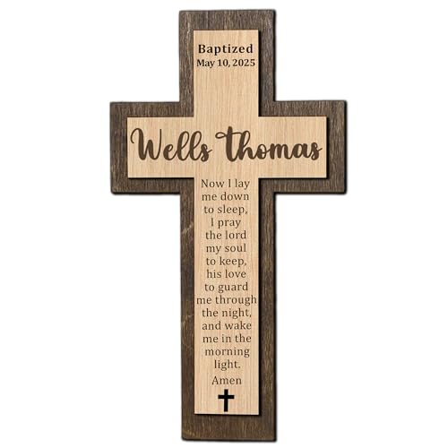 Image of Godashop Personalized Baptism Cross Wood Sign, Wooden Sign Baptism Gifts For Baby, Christening Gifts Crosses for children, Baptized Cross Sign, Dedication Gift - A8