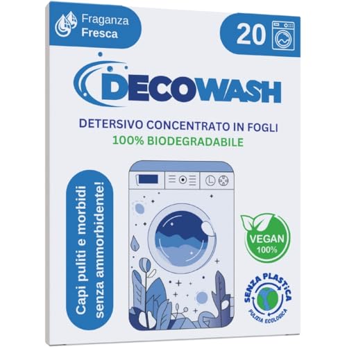Detersivo in Fogli per Lavatrice (Fino a 40 Usi) Ecologico, Ipoallergenico, Senza Plastica, Sapone in Fogli per Bucato Pulito e Morbido, Perfetto per Viaggio, Bimbi e Pelli Sensibili, Fragranza Fresca