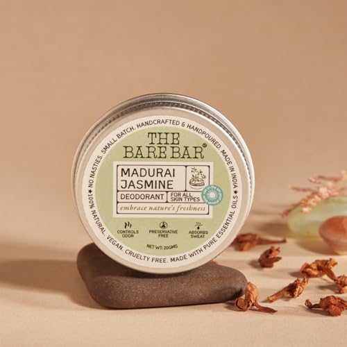 Image of The Bare Bar Madurai Jasmine Deodorant - 20 gm | Floral Fragrance| Odor & Sweat Control | Natural formula and Chemical free|Good for all skin types| Travel Mini Size Solid Deodorant for Men & Women