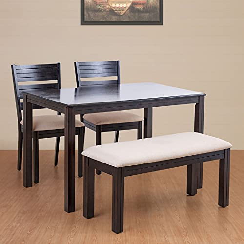 Image of Home Centre 4 Seater Montoya Rubber Wood Dining Set with 2 Chairs and 1 Bench | Rubber Wood Dining Table Sets For Dining Room|(Brown) 1 Year Warranty