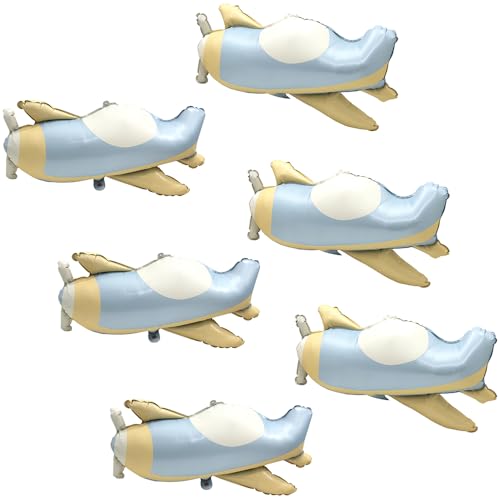 4D Flying Plane Balloon Aviator Adventure Party Supplies For Kid Boy Girl Birthday Baby Shower Wedding, 6 Pack Cartoon Matte Airplane Balloons Fighter Helicopter Fighter Jet Copter Aircraft Decoration by Hokilands - Used condition - US$8.90