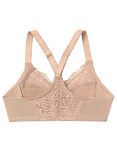 Glamorise Full Figure Plus Size Front-Closure T-Back Wonderwire Bra Underwire #1246 Café #TOP5