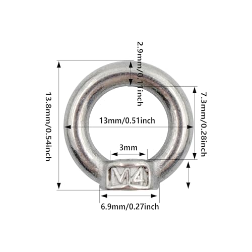 Image of 10PCS M3 Lifting Eye Nut, Stainless Steel Lifting Eye Threaded Nut Fastener Hardware Ring Shaped Eye Bolt, 13mm /0.51inch OD