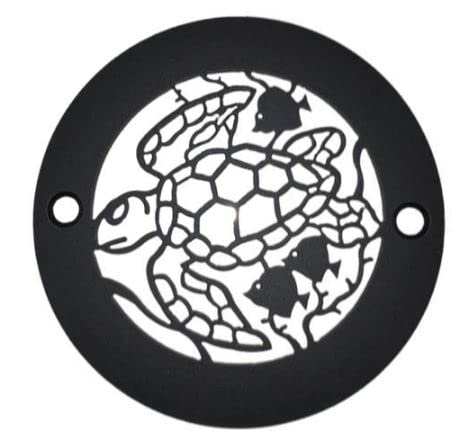 4 Inch Round Shower Drain Cover, Turtle Design (Matte Black)