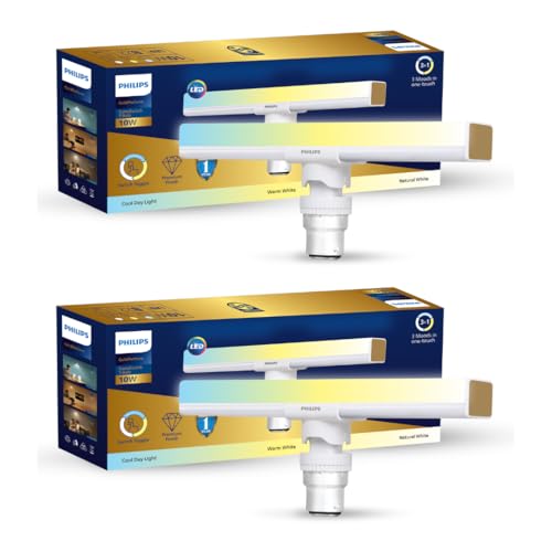 Philips 10W B22 LED T-Bulb | 3 Colors in 1 LED Bulb | Scene Switch T-Bulb for Home & Decoration | Color: Tunable White | Pack of 2 | Gold Perform Series