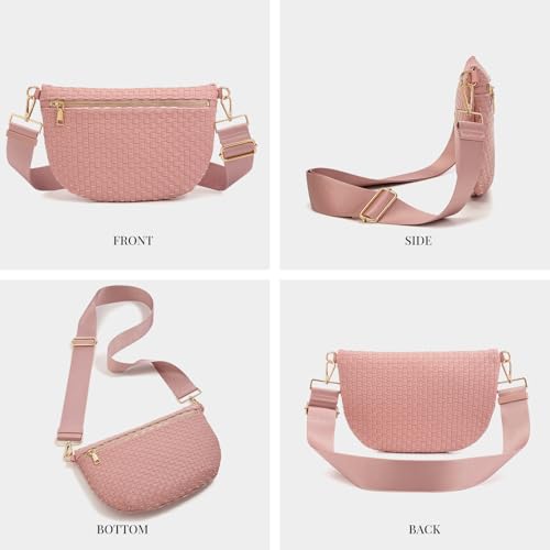 Image of Woven Crossbody Bags For Women, Checkered PU Waist Pack Travel Sling Bag