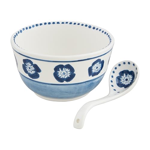 Mud Pie Block Print Salsa Tidbit; bowl 3 1/2" x 5 1/2" | ladle 5 1/2" by Mud Pie - Used condition - US$12.17