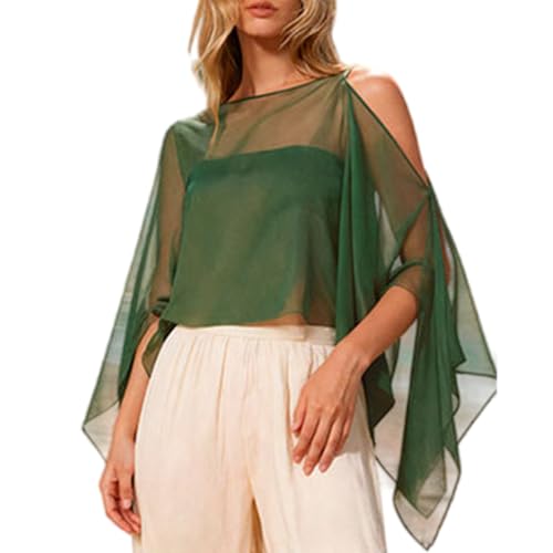 Tsophreniq Chales y envolturas para vestidos de noche, capas de gasa, capelets, capas suaves para cubrir la boda, verde oscuro, Talla única