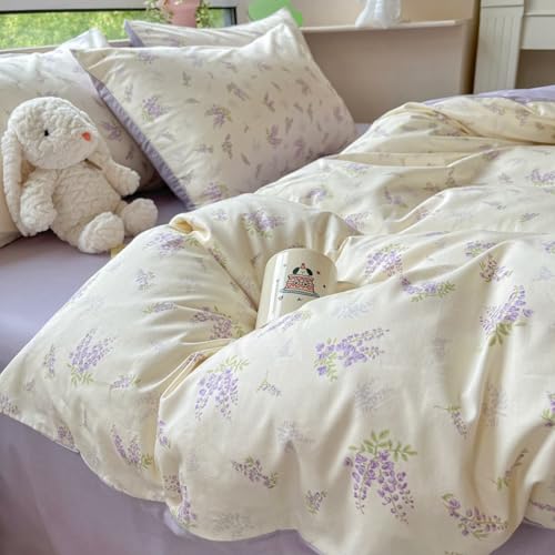 Freyamy Blumen Bettwäsche Set 135x200cm 2teilig Weiß Lila Violett Grün...