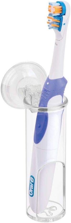 mDesign Bathroom Suction Storage Holder for Toothbrushes, Electric Toothbrushes, Razors- Pack of 2, Clear