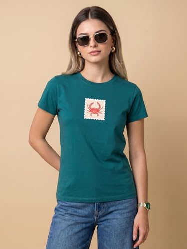 Image of JUNEBERRY Women's Regular Fit Pure Cotton Printed T-Shirt | Soft Fabric, Breathable Comfort | Round Neck, Half Sleeves, Round Neck (Size: S to 2XL)
