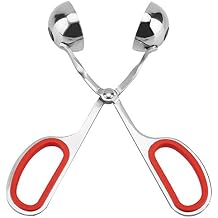 Stainless steel meatball clamp, Meat Baller Tongs with Anti-Slip Non-sticky Rice Balls Clip Handles for Meat /Cake /Cookie /DoughRed