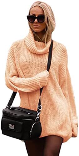Mikos Damski sweter, oversize, z dzianiny, na zimę, długi golf, sweter z dzianiny, sweter z golfem, czarny, długi sweter, szary, długi, elegancki, na jesień, beżowy, brązowy (648)