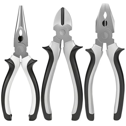 3 Pcs Plier Sets Heavy-duty Pliers Set Professional Electrical Pliers Tool Set Long Nose & Diagonal Cutting & Side Electrical Cutters Snips DIY Tools Grips Tools combination Plier for DIY Repair