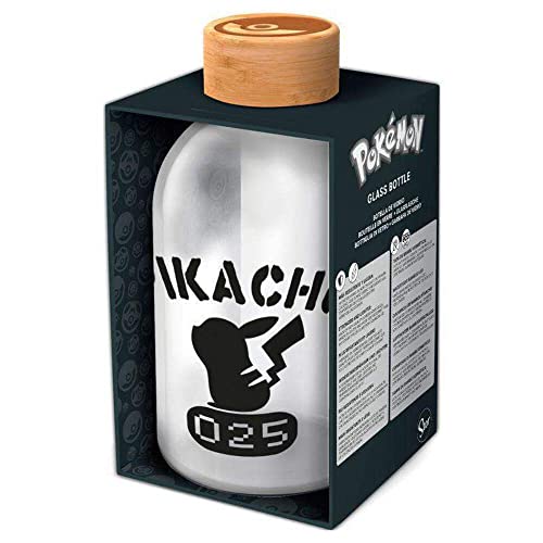 Stor POKEMON - Petite Bouteille en verre - Réutilisable PIKACHU - Bouteille transportable 620 ml - couvercle en bambou