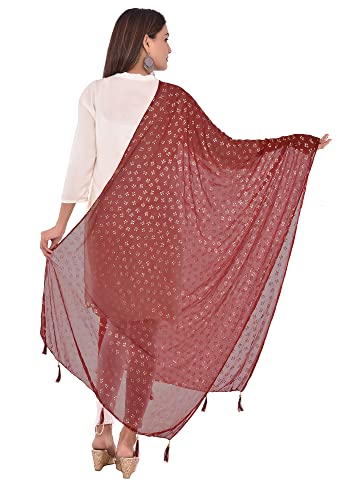 Image of YOUTHQUAKE Soft Chiffon Dupatta with Golden Foil Print & Tassels for Women & Girls