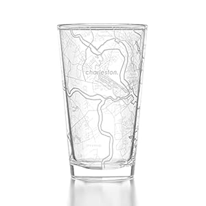Engraved Charleston South Carolina Map Pint Glass Etched Beer Glass Gift (16 oz, Clear) City Map Pint Glass, Custom Beer Glass, Gifts For Beer Lovers
