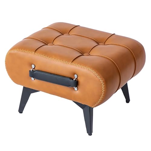 Beauenty 10H Small Foot Stool Ottoman Rectangle Faux Leather Foot Rest for Couch Under Desk Pouf Footstool Footrest with Non-Skid Rubber Legs for Ling Room Bedroom 16.5L x 12.5W (Brown)