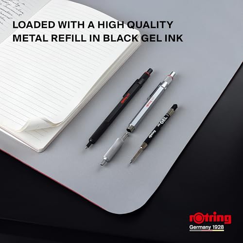 rOtring 600 Gel Pen, Black Metal Body Pen, Black Ink, 0.55mm, Non-Slip Knurled Grip & Hexagonal Barrel, Refillable, 1 Count - Smooth Writing, Stationary, Desk Essentials