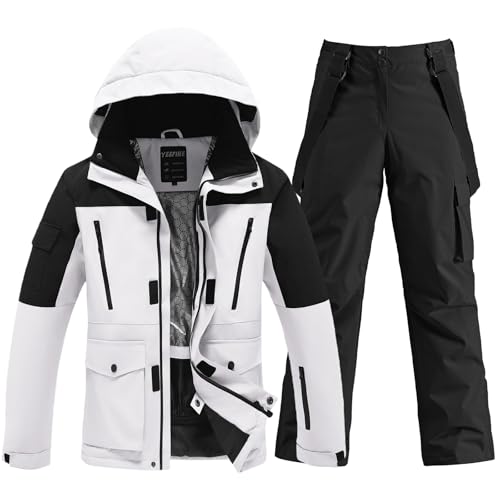 HOTIAN Set di giacca da sci e pantaloni da uomo, tuta da neve invernale calda, impermeabile, antivento, set da snowboard, S