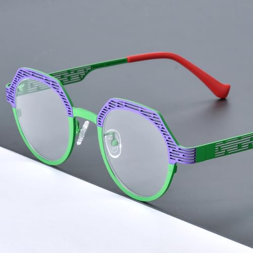 Image of FONEX Colorful Pure Titanium Glasses Frame Women Retro Round Eyeglasses